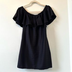 hermoza black top ruffle off shoulder neckline swim cover up size medium